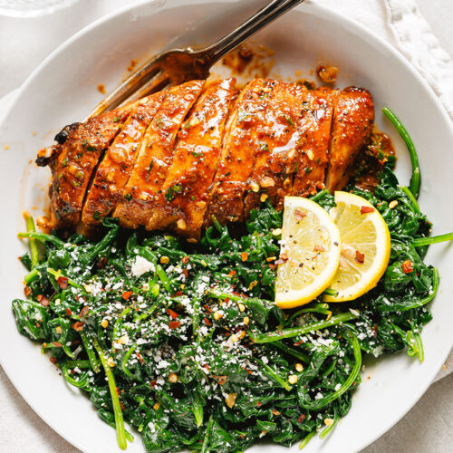 Delicious Asado Chicken with Sautéed Garlic Spinach