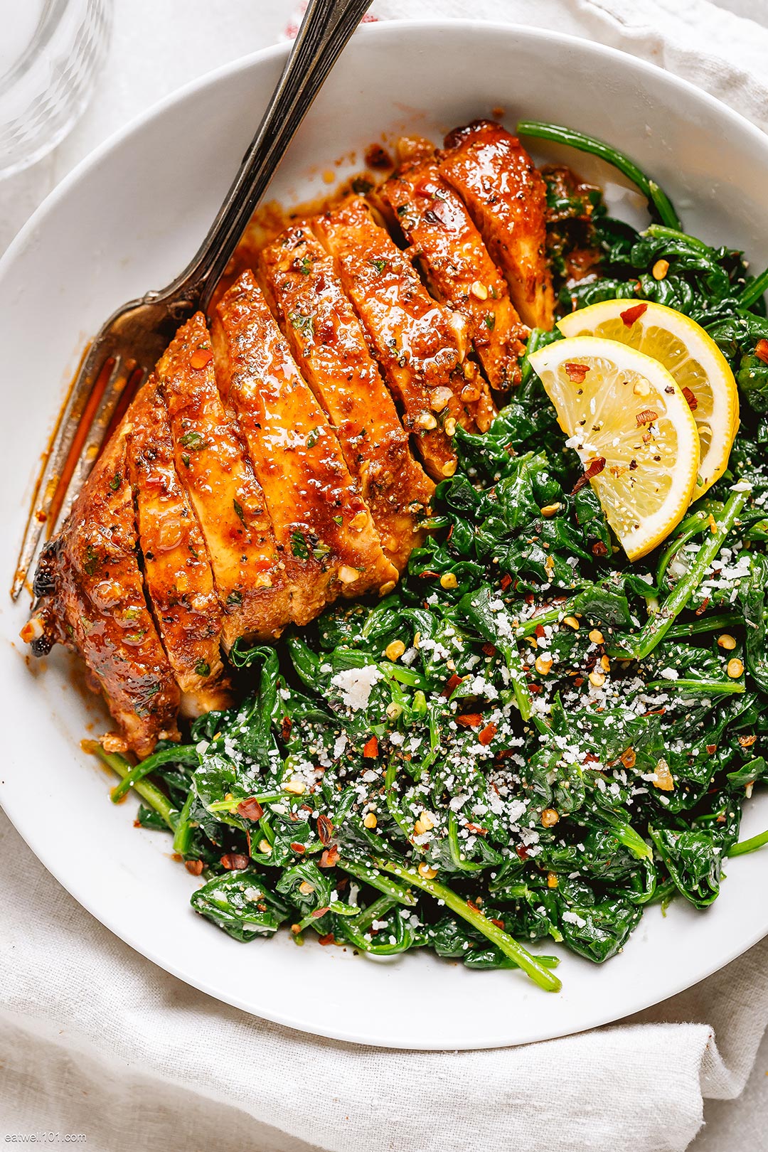Delicious Asado Chicken with Sautéed Garlic Spinach preparation