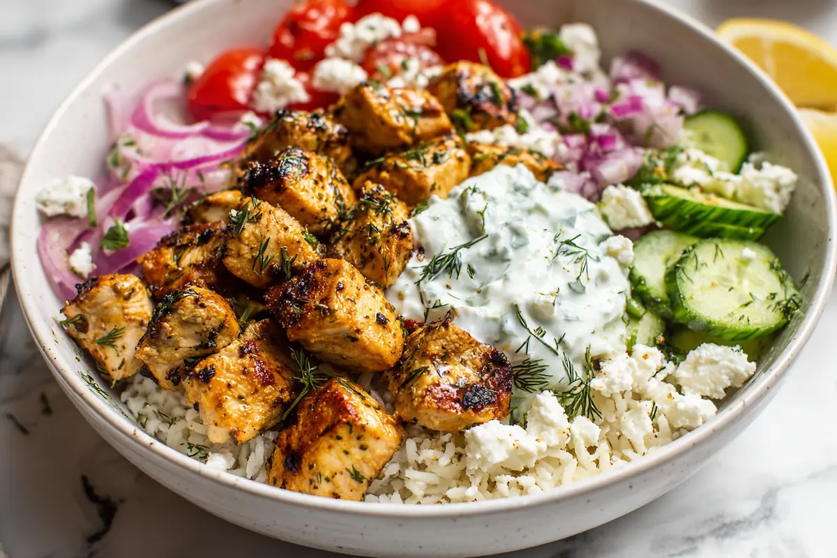High Protein Mediterranean Lemon-Dill Chicken Bowls (Easy & Meal Prep Friendly)