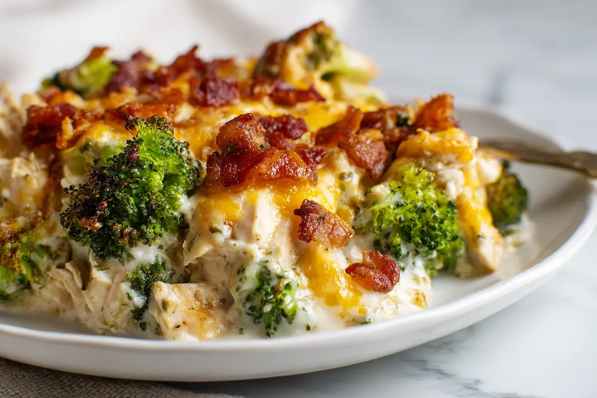 Creamy Low Carb Chicken Casserole with Broccoli and Bacon