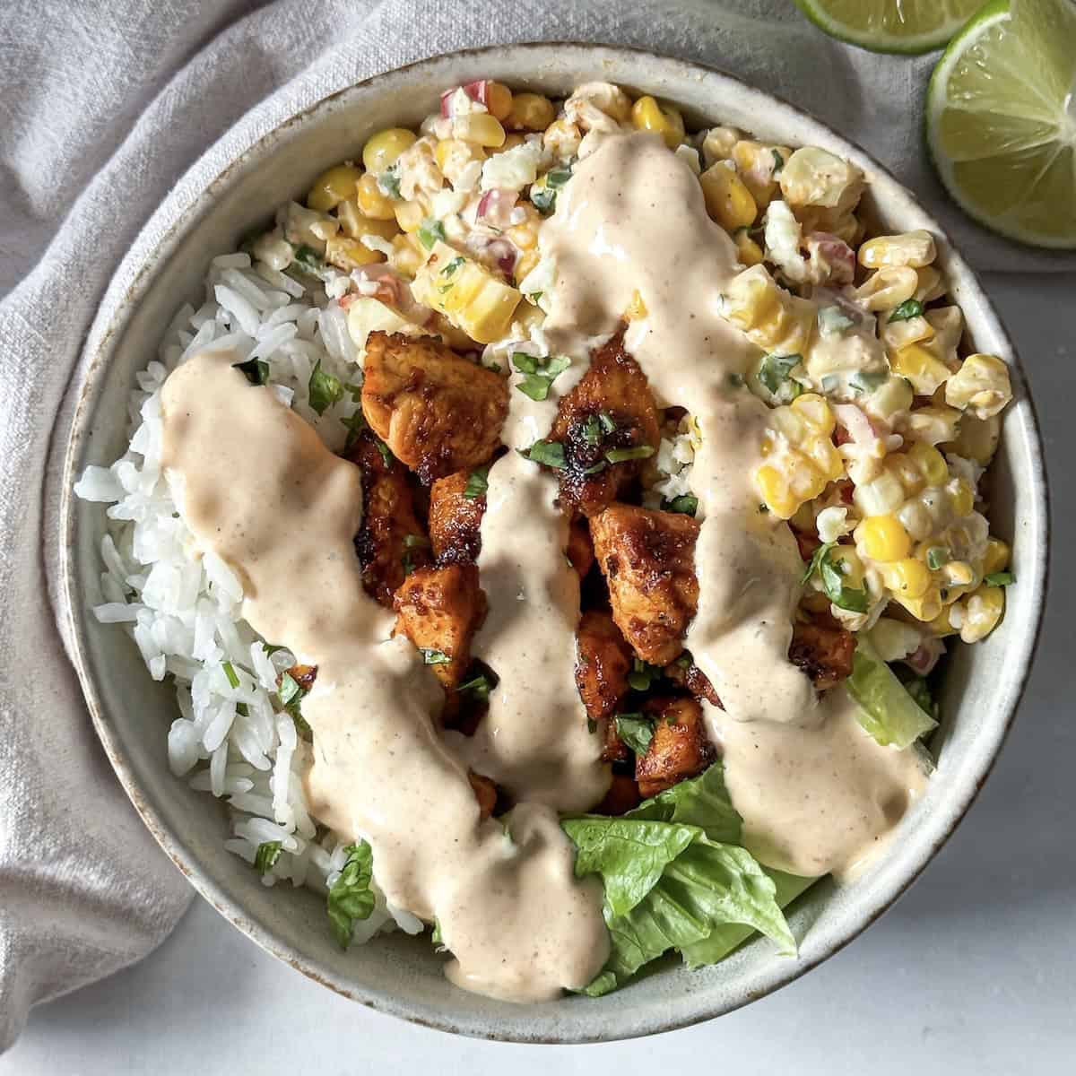 Healthy Street Corn Chicken Rice Bowls