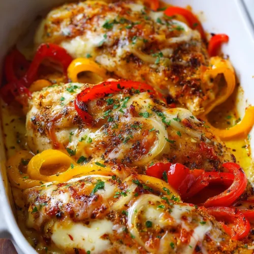 Cheesy Baked Chicken Breast and Peppers