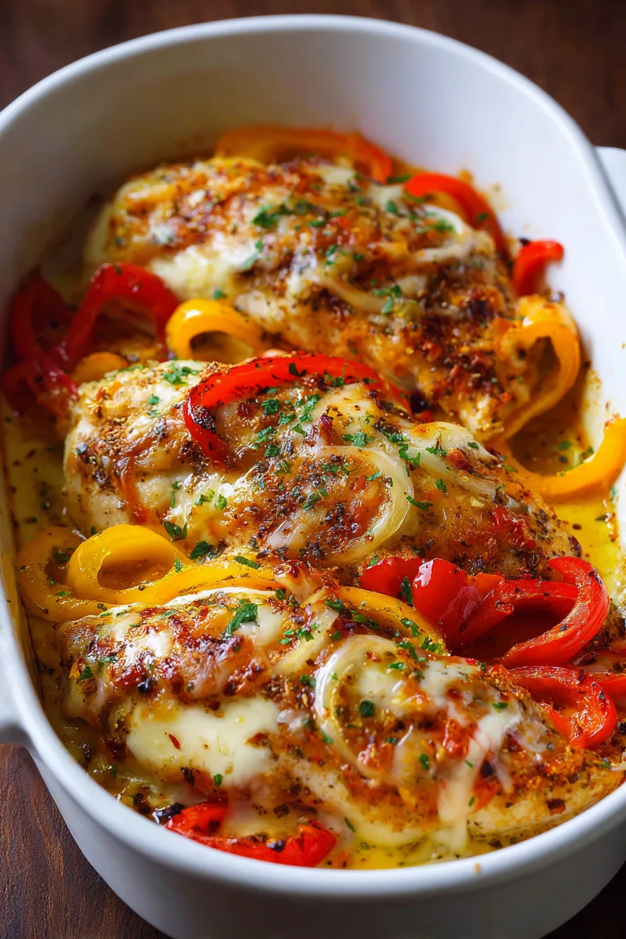 Cheesy Baked Chicken Breast and Peppers