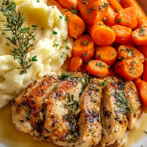 Garlic Herb Chicken with Mashed Potatoes and Glazed Carrots