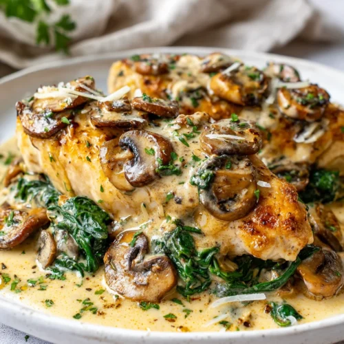Delicious Parmesan Keto Chicken With Spinach And Mushroom