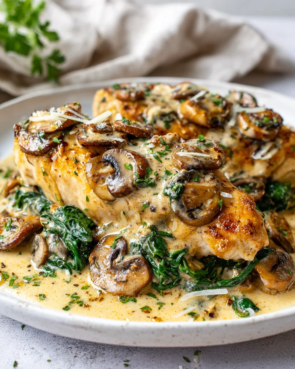 Delicious Parmesan Keto Chicken With Spinach And Mushroom