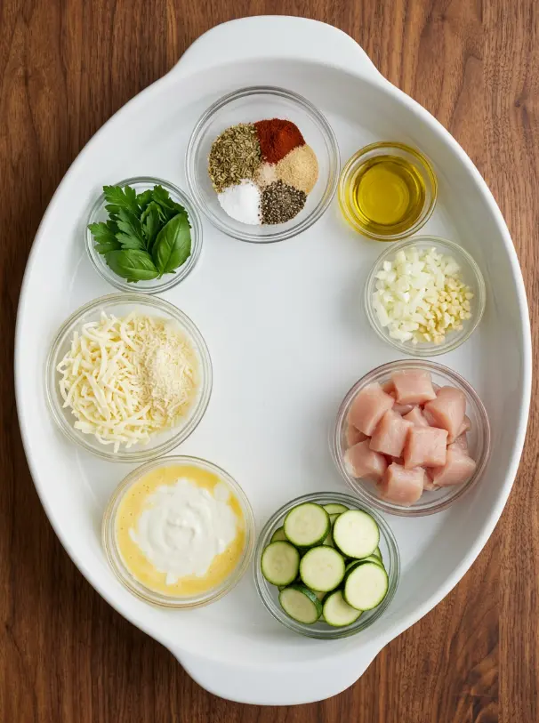 High Protein Chicken Zucchini Bake ingredients