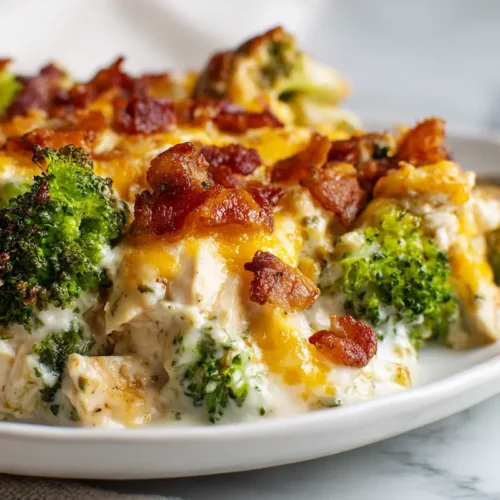 Creamy Low Carb Chicken Casserole with Broccoli and Bacon