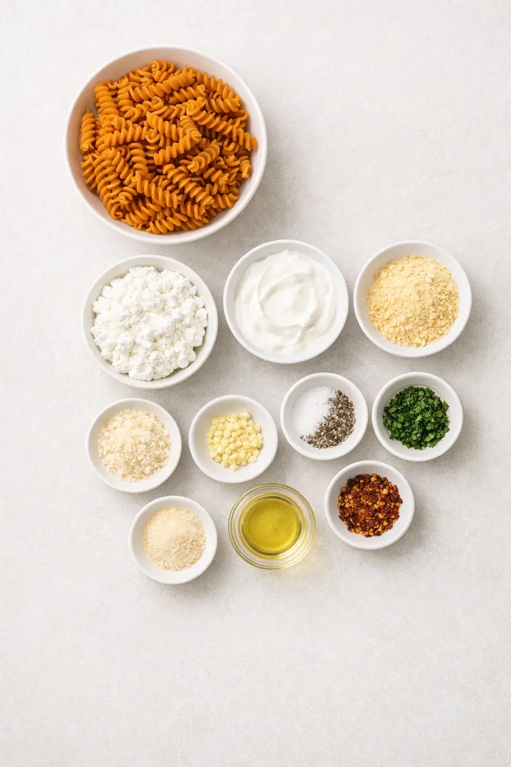 High Protein Garlic Parmesan Pasta Bowls ingredients