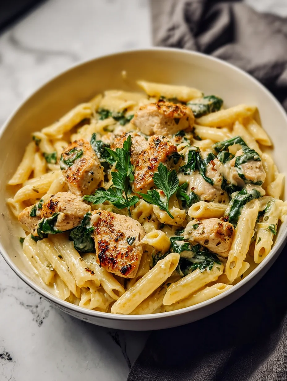 Healthy Garlic Parmesan Chicken Pasta preparation