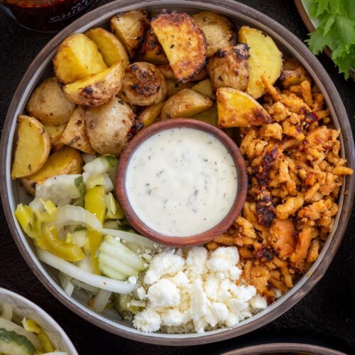 Delicious Ground Chicken Burger Bowls with Hot Honey Sauce